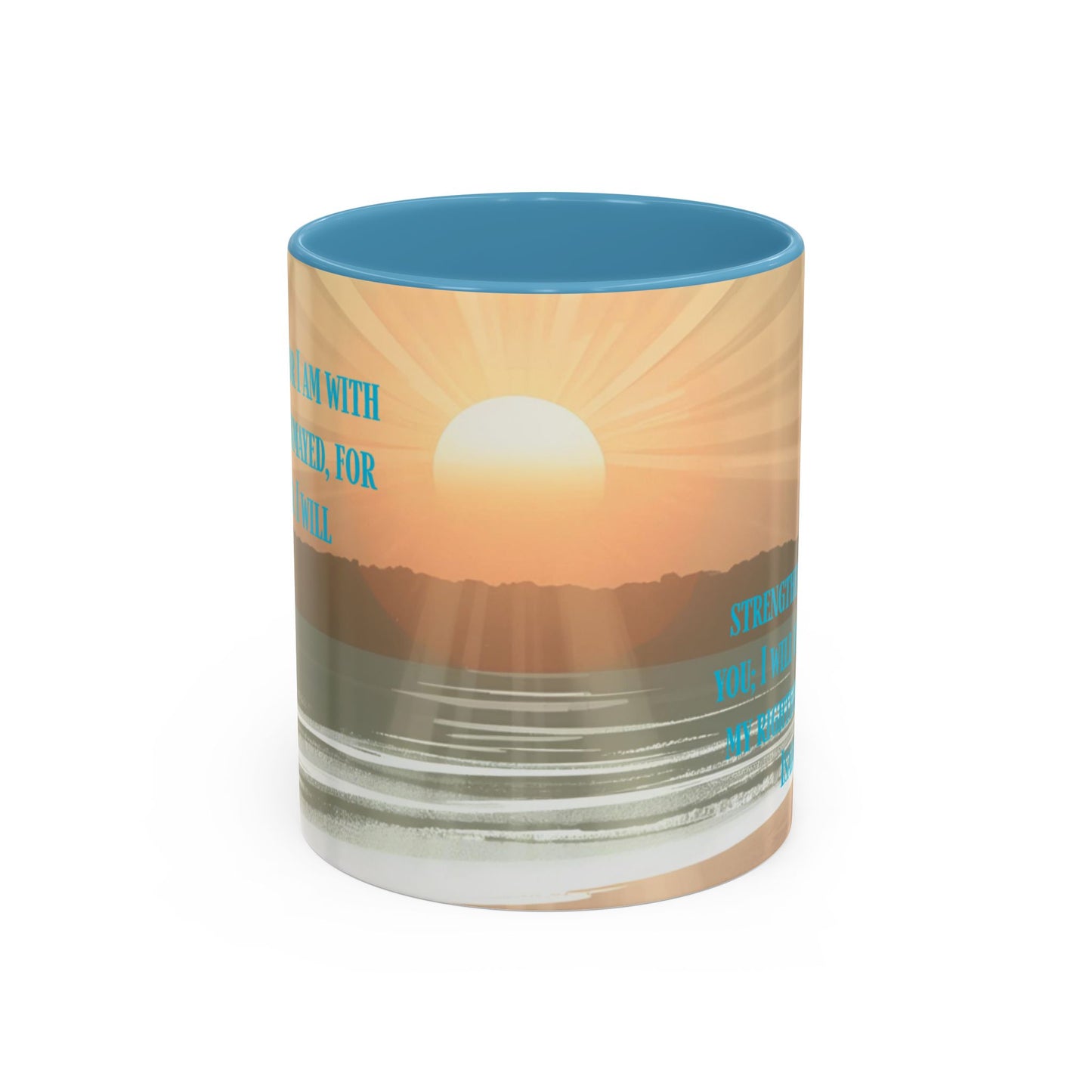 Mug - Isaiah 41:10 Beach Sunrise Gradient Design l Light Blue Accent