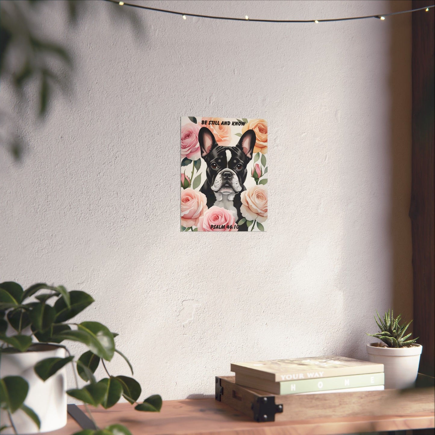French Bulldog Wall Art – "Be Still and Know" – Psalm 46:10 Christian Dog Lover Pastel Rose Print