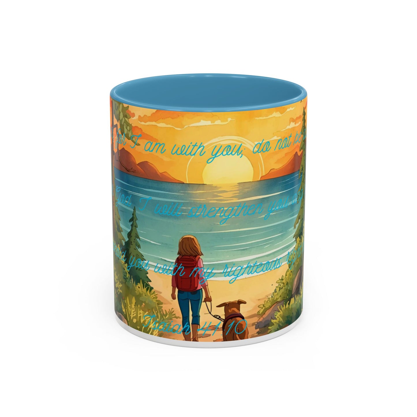 Mug - Woman and Dog Walking Towards Light with Isaiah 41:10 Verse