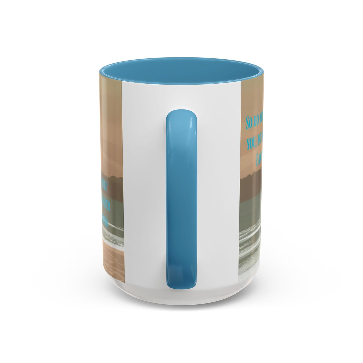 Mug - Isaiah 41:10 Beach Sunrise Gradient Design l Light Blue Accent