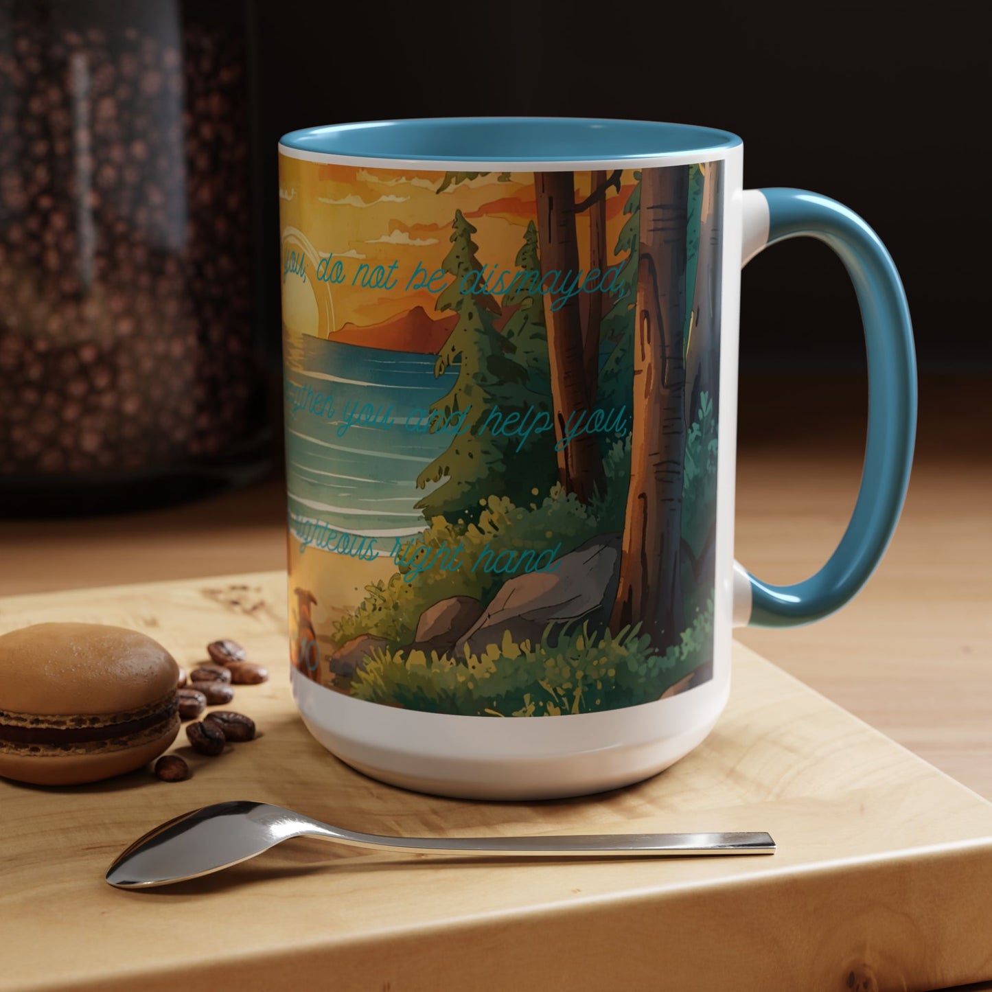 Mug - Woman and Dog Walking Towards Light with Isaiah 41:10 Verse