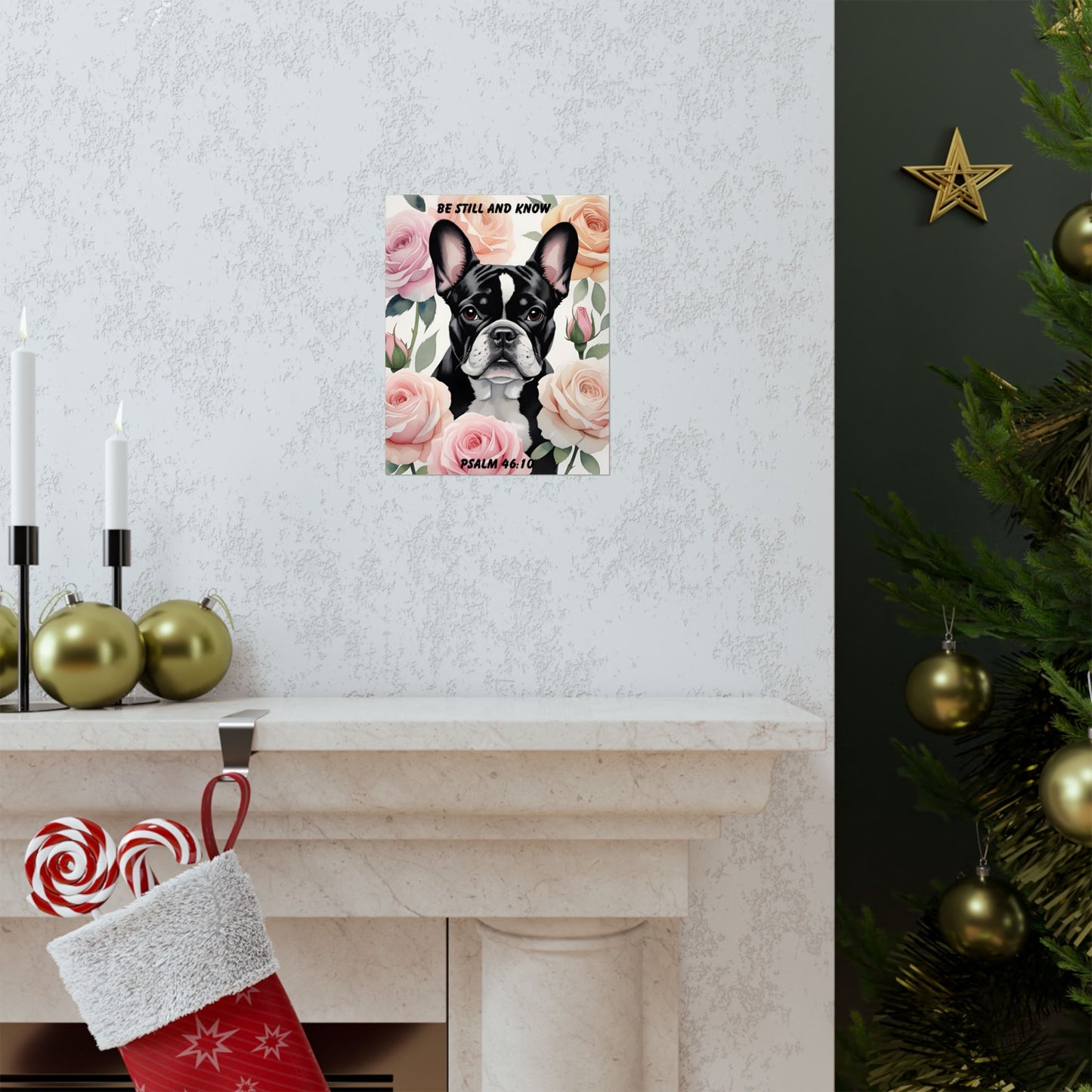 French Bulldog Wall Art – "Be Still and Know" – Psalm 46:10 Christian Dog Lover Pastel Rose Print
