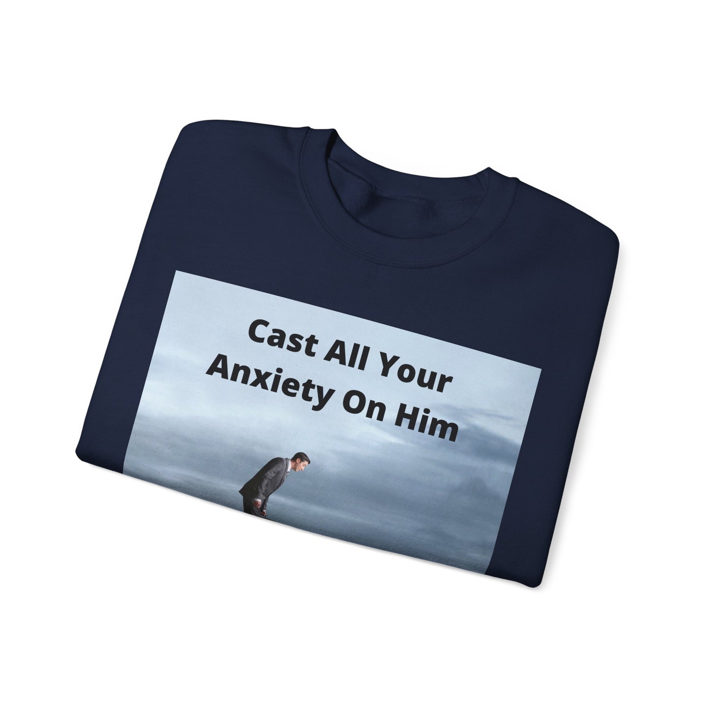 Cast Your Anxiety on Him Sweatshirt – Inspirational Christian Quote with Sharks & Rocks Design