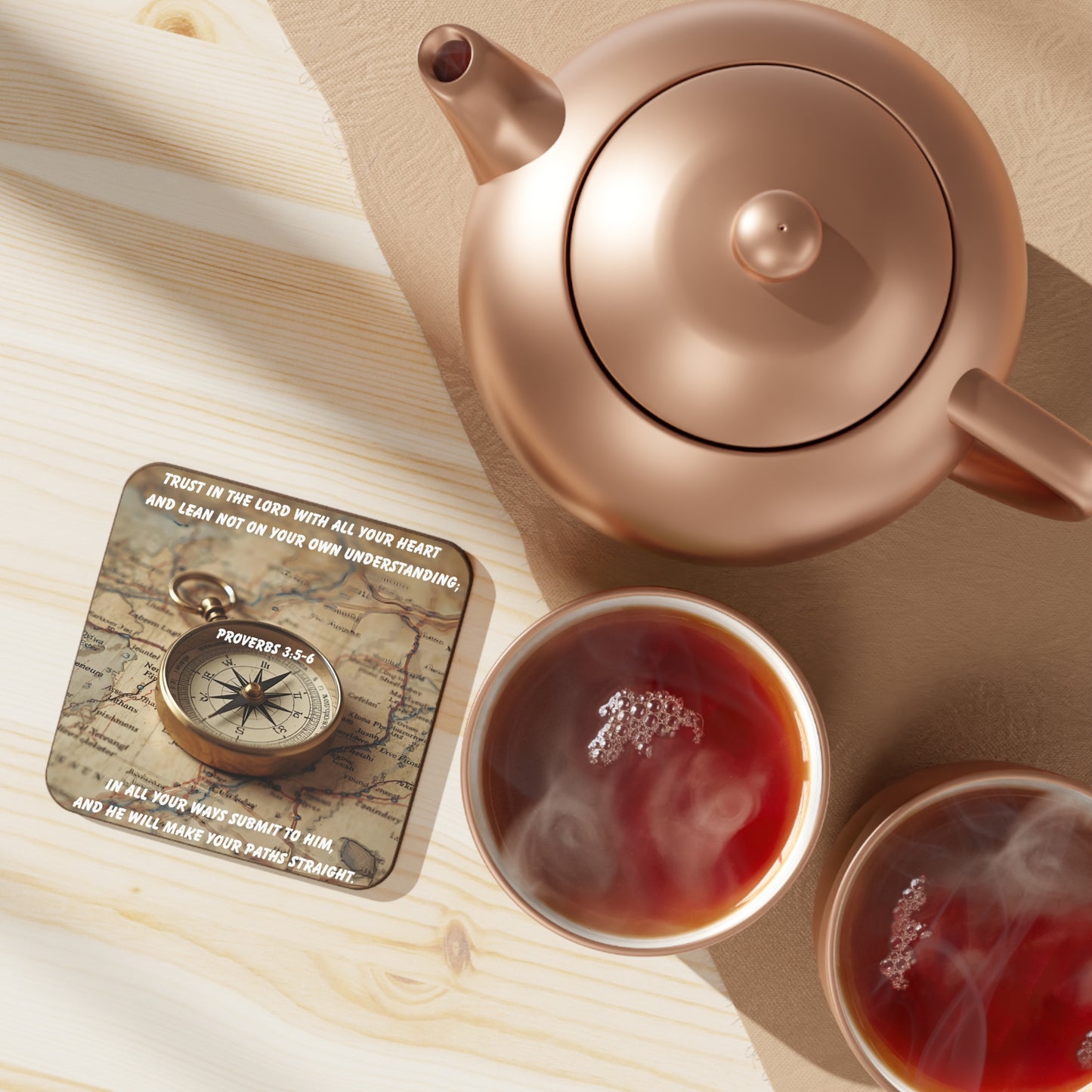 Proverbs 3:5–6 Bible Verse Coaster – Trust in the Lord | Compass Christian Design