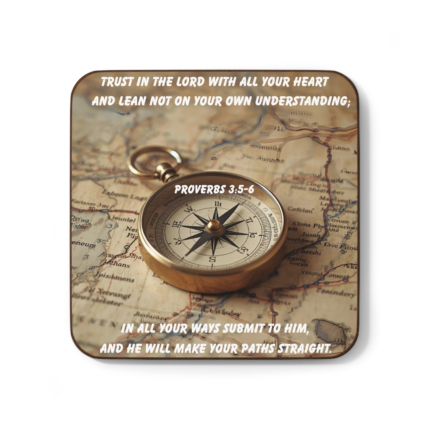 Proverbs 3:5–6 Bible Verse Coaster – Trust in the Lord | Compass Christian Design