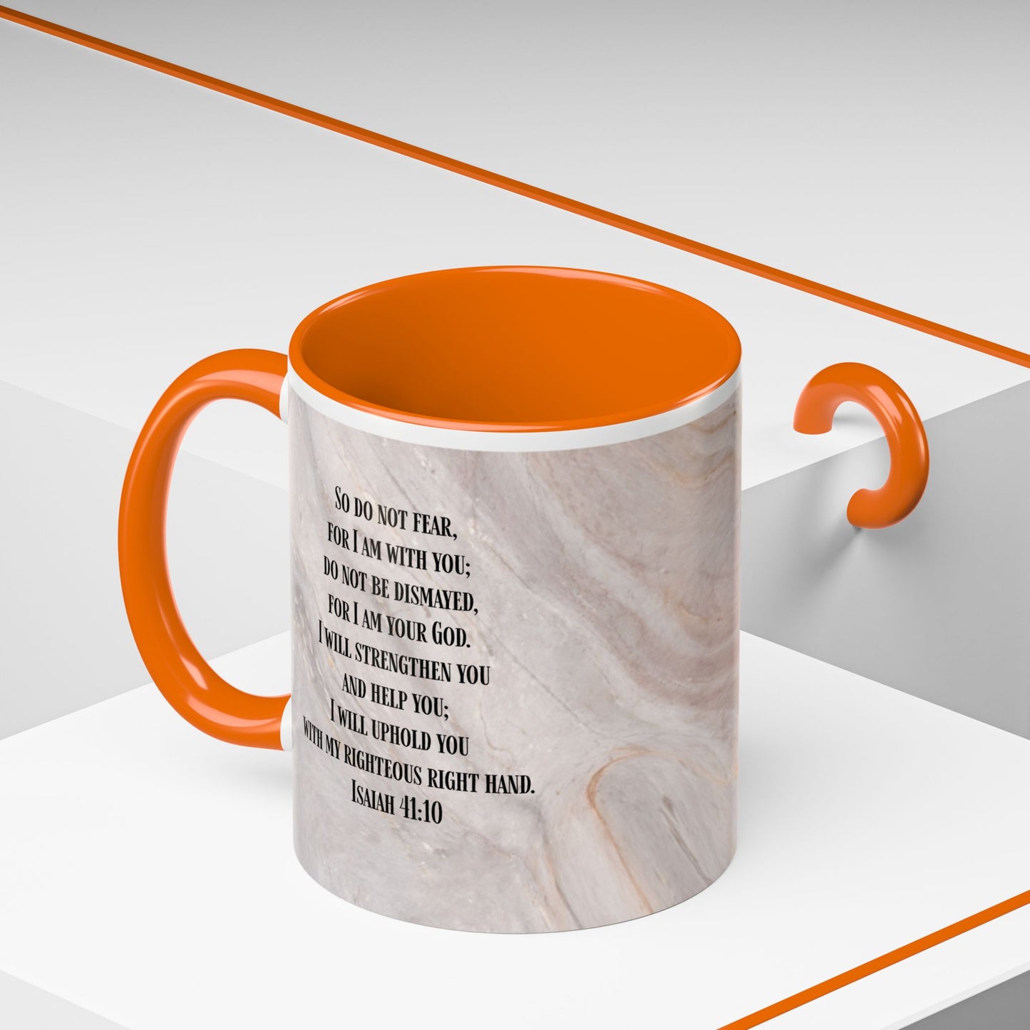 Isaiah 41:10 Encouragement Mug – Christian Scripture Coffee Cup with Wraparound Textured Design – Faith & Strength Gift in Multiple Accent Colors