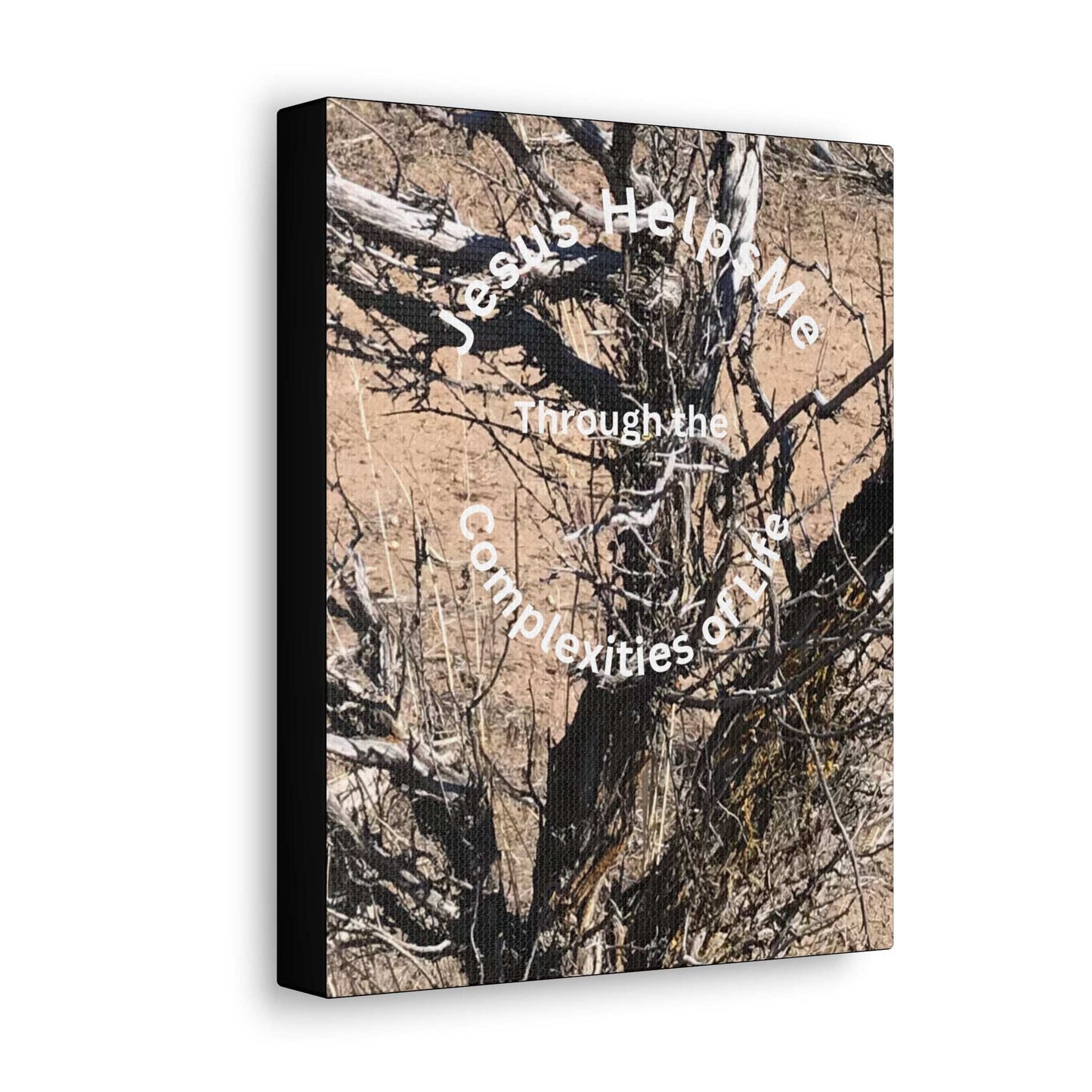 Canvas Art of a Gnarly Complex Tree with 'Jesus Helps Me Through the Complexities of Life' Quote