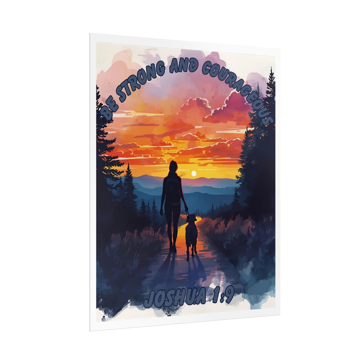 Bible Verse Wall Art Woman and Dog on Path Joshua 1:9 Be Strong and Courageous