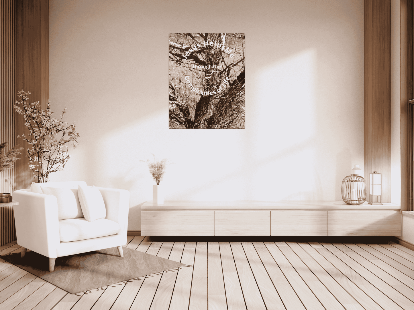 Canvas Art of a Gnarly Complex Tree with 'Jesus Helps Me Through the Complexities of Life' Quote
