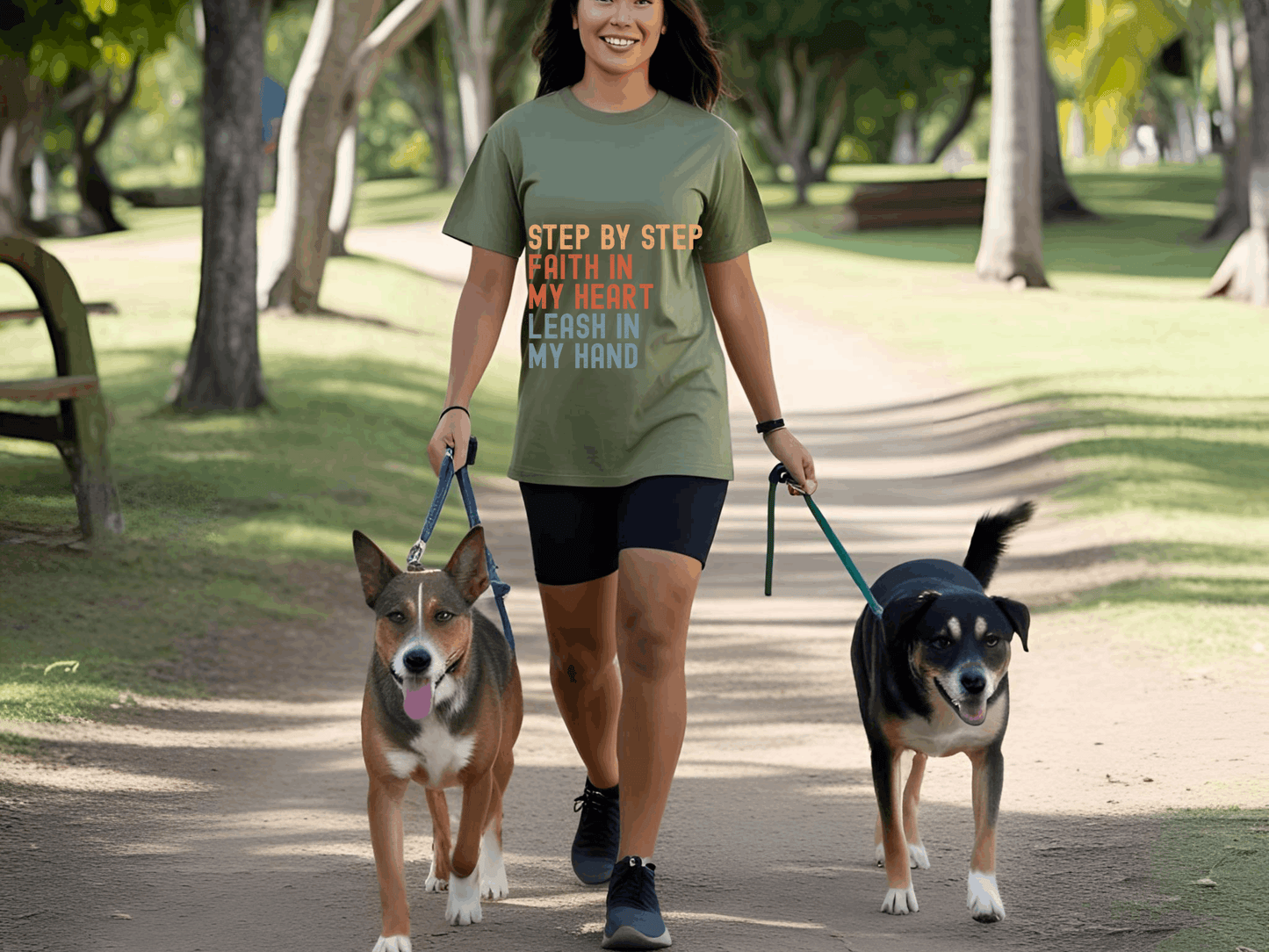 Step by Step, Faith in My Heart, Leash in My Hand – Inspirational Dog Lover Unisex T-Shirt