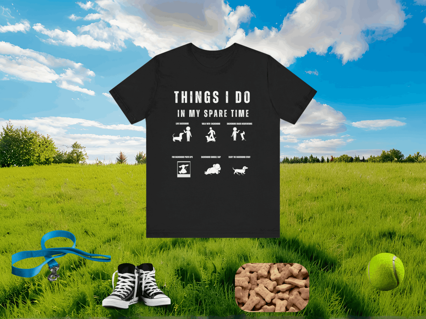 Things I Do in My Spare Time Dachshund T-Shirt | Funny Wiener Dog Tee | White Silhouette Dog Lover Style