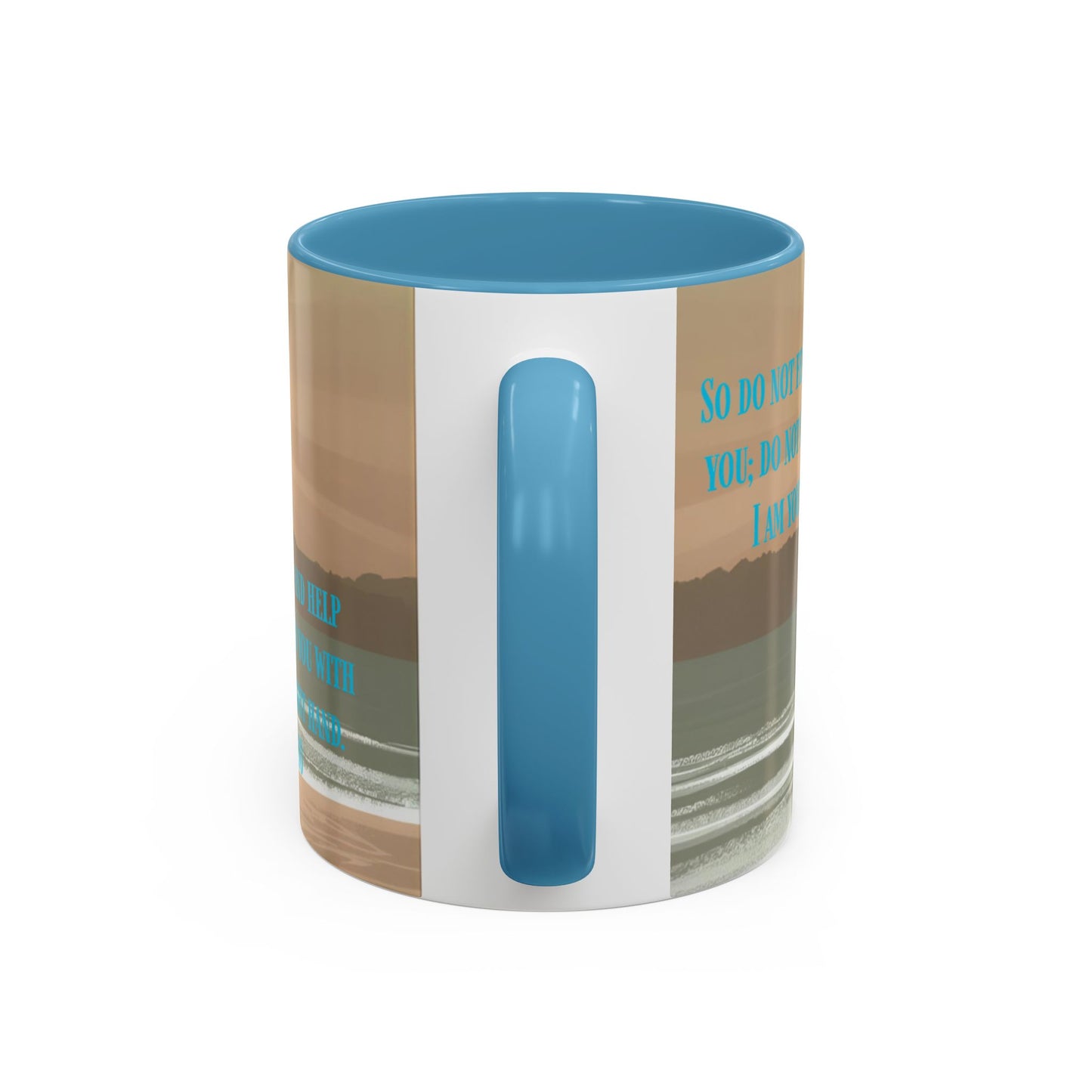 Mug - Isaiah 41:10 Beach Sunrise Gradient Design l Light Blue Accent
