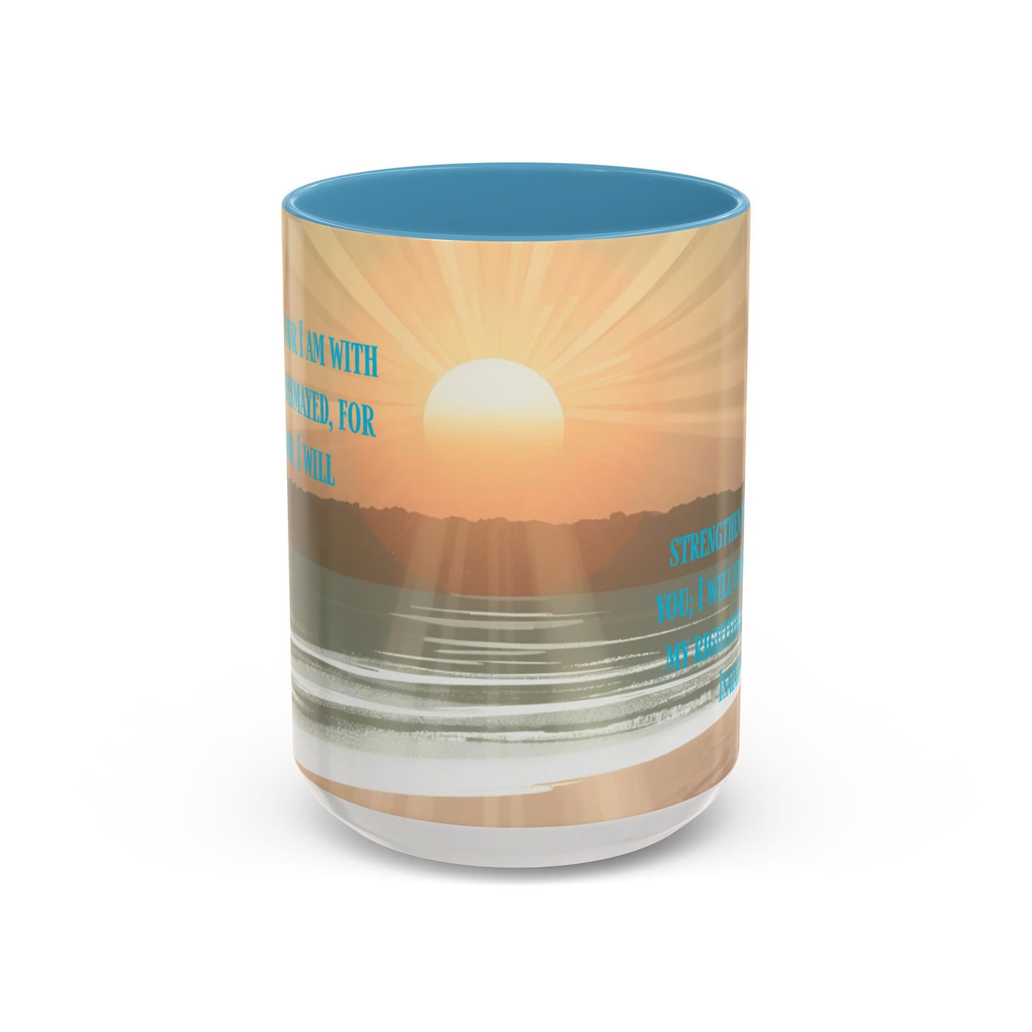 Mug - Isaiah 41:10 Beach Sunrise Gradient Design l Light Blue Accent