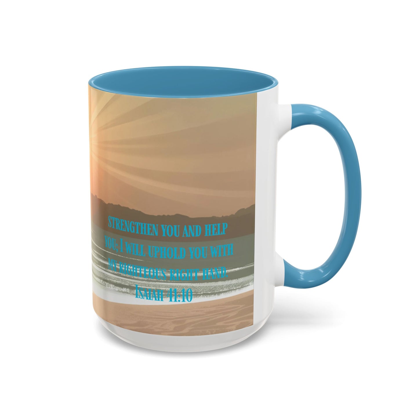 Mug - Isaiah 41:10 Beach Sunrise Gradient Design l Light Blue Accent