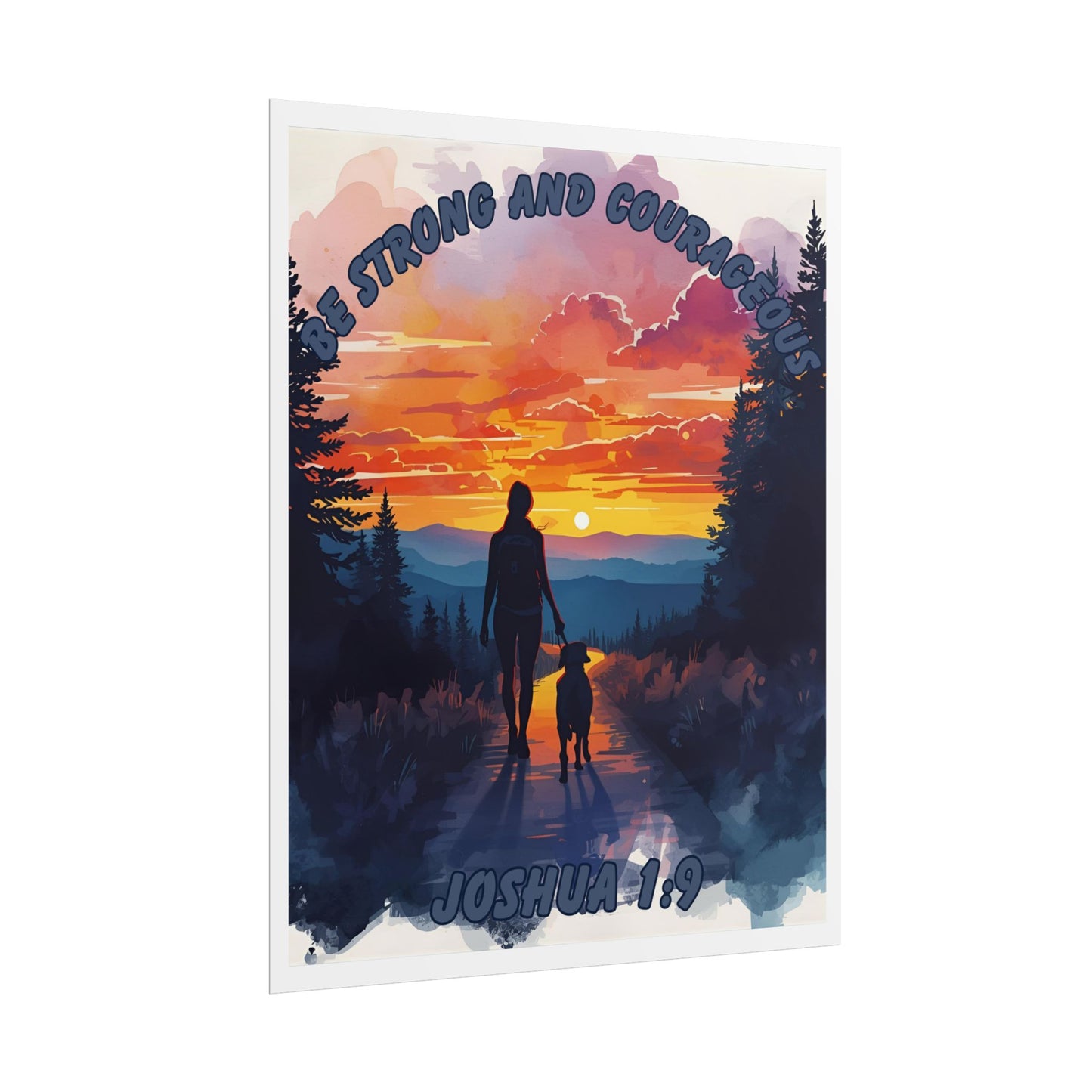 Bible Verse Wall Art Woman and Dog on Path Joshua 1:9 Be Strong and Courageous