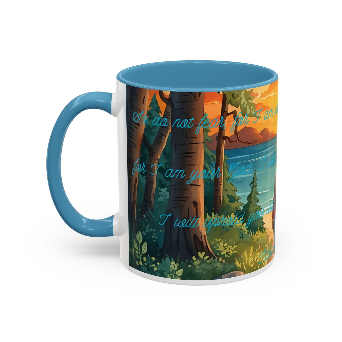 Mug - Woman and Dog Walking Towards Light with Isaiah 41:10 Verse