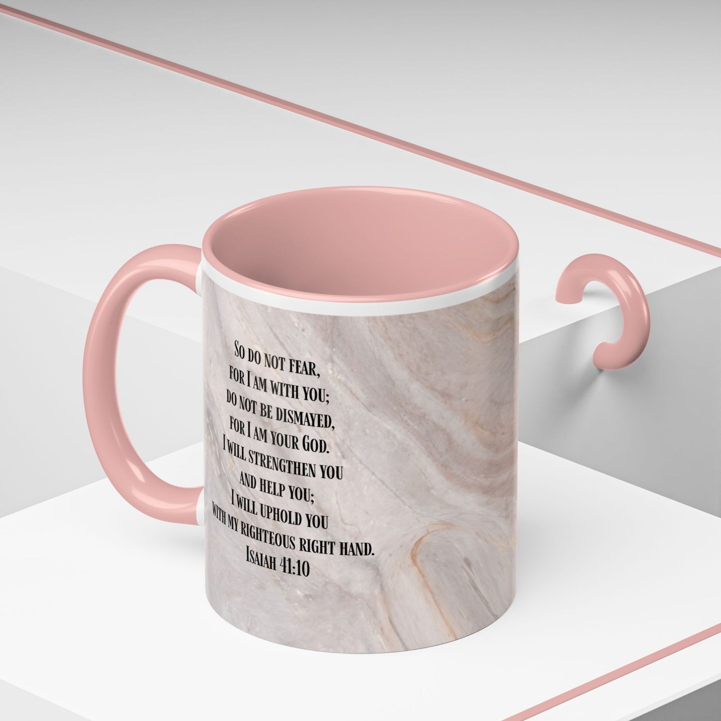 Isaiah 41:10 Encouragement Mug – Christian Scripture Coffee Cup with Wraparound Textured Design – Faith & Strength Gift in Multiple Accent Colors