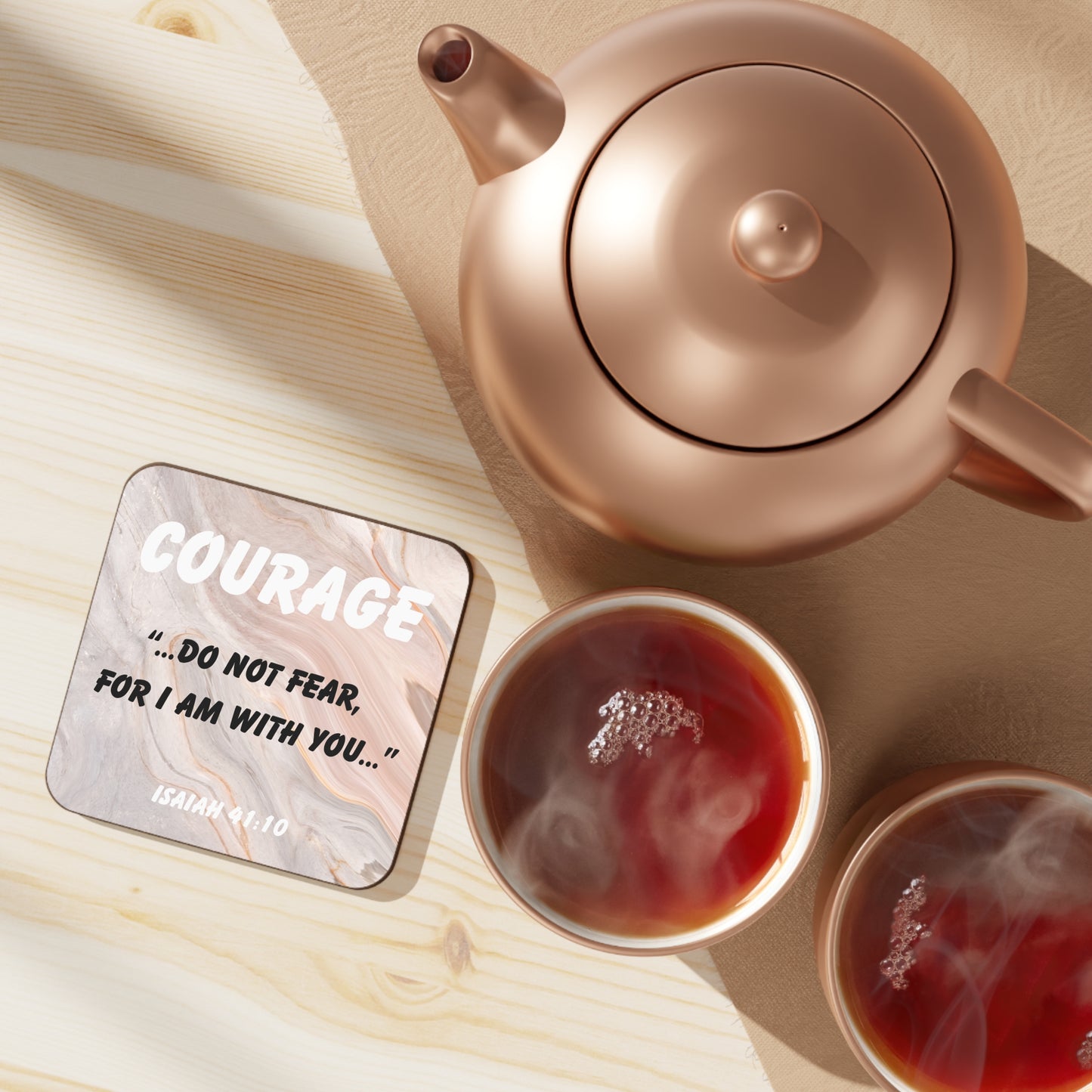 Courage Christian Coaster – Isaiah 41:10 Bible Verse Drink Coaster – Inspirational Scripture Gift with Textured Design