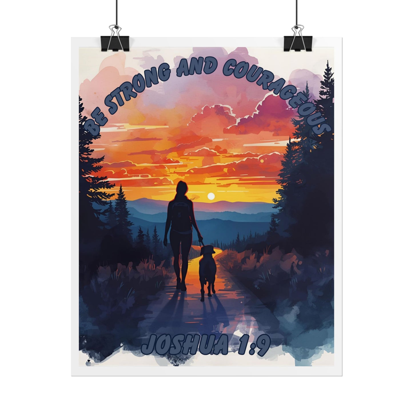 Bible Verse Wall Art Woman and Dog on Path Joshua 1:9 Be Strong and Courageous