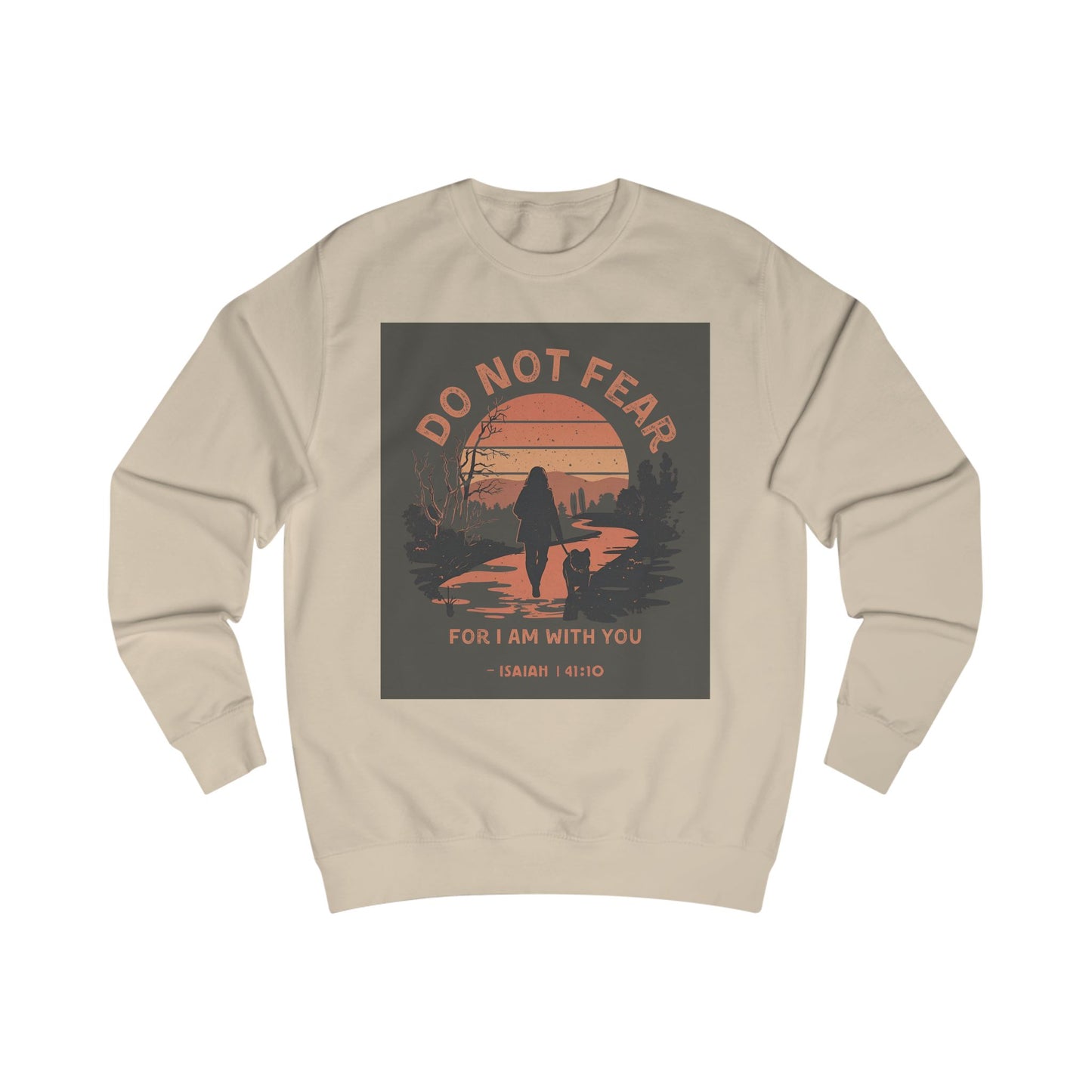 Retro Sweatshirt - Isaiah 41:10 Woman and Dog Walking Path Design