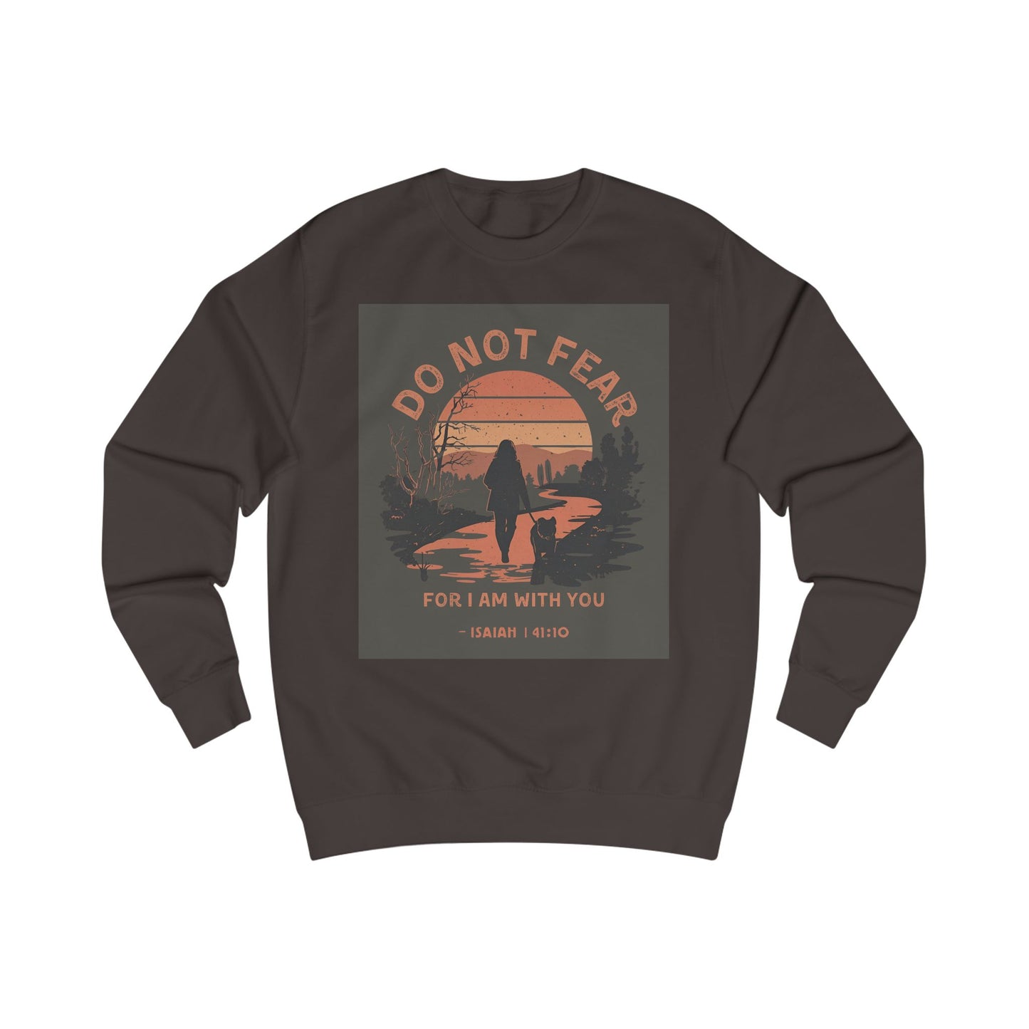 Retro Sweatshirt - Isaiah 41:10 Woman and Dog Walking Path Design