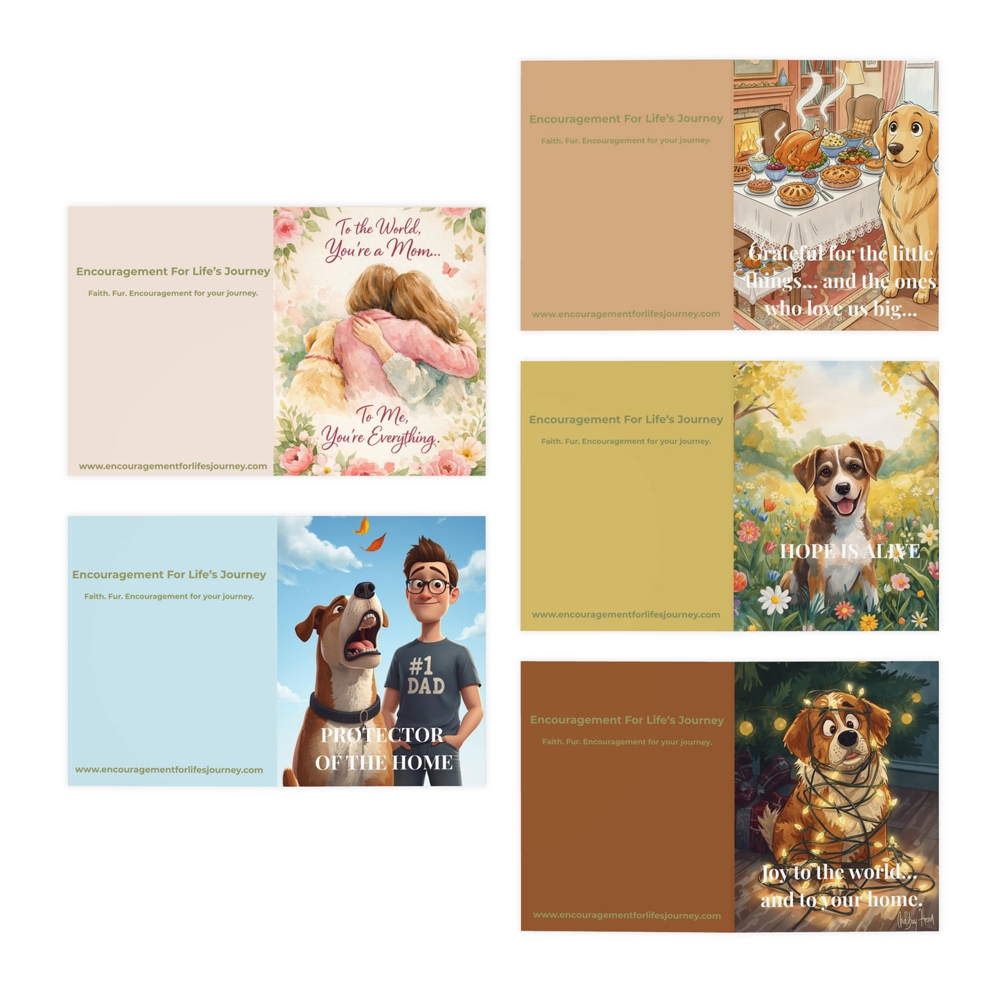 Faith-Based Holiday Card Set | Christian Greeting Cards for Every Season | Dog Lover Encouragement Card Bundle (5-Pack)