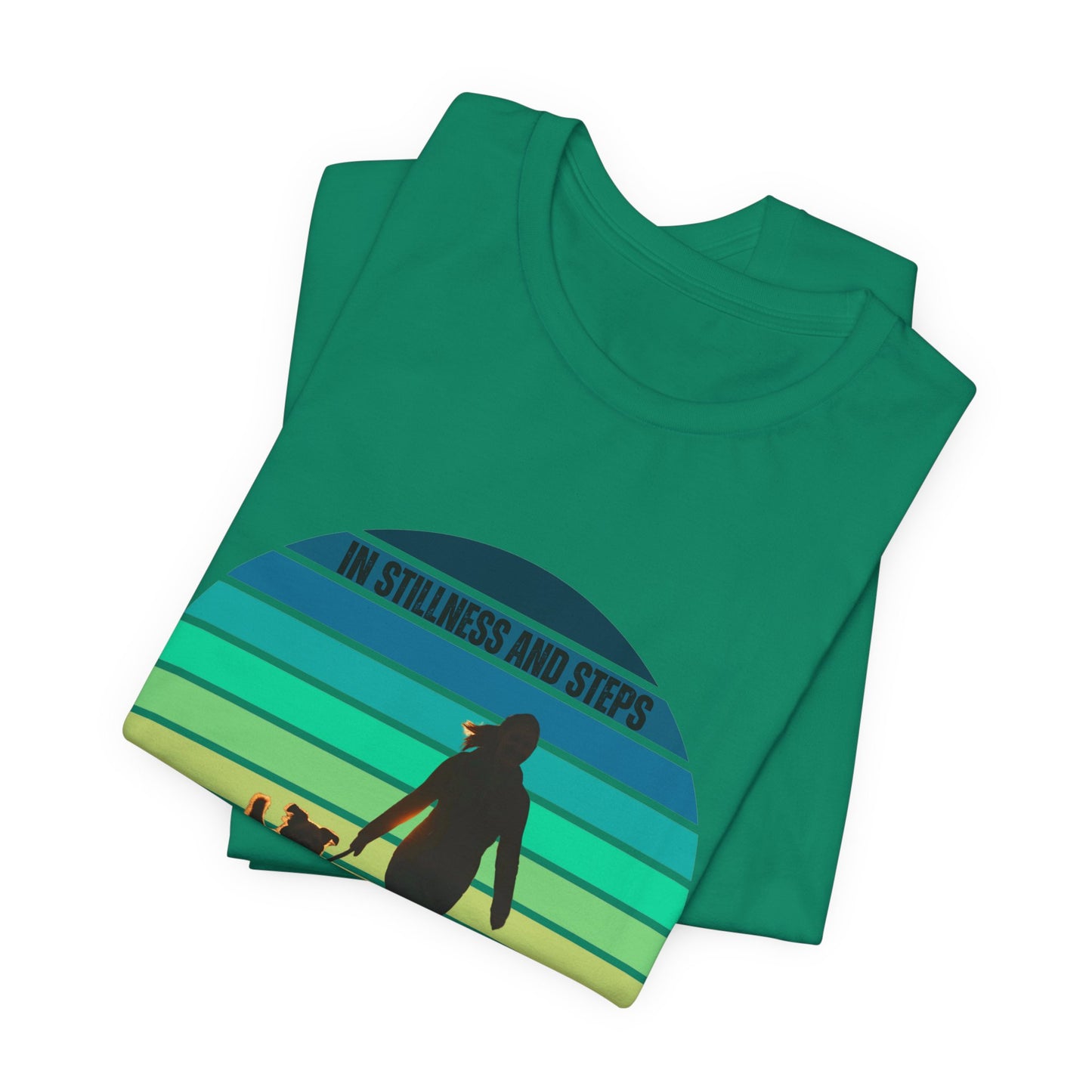 Be Still and Walk: Christian Dog Lover T-Shirt | Psalm 23 Inspired Sunset Silhouette