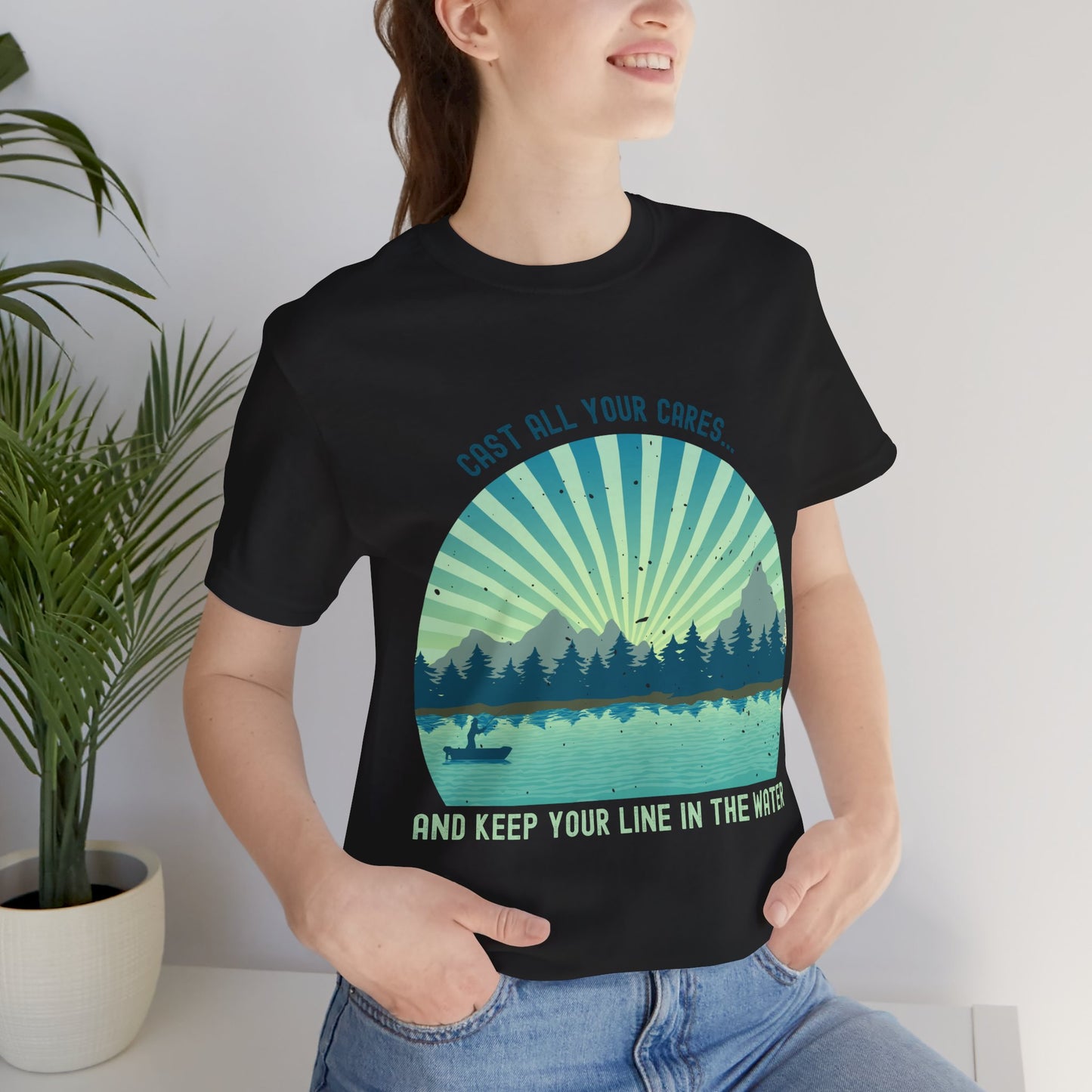 "Cast All Your Cares and Keep Your Line in the Water" – Retro Fishing Faith T-Shirt | Inspirational Tee