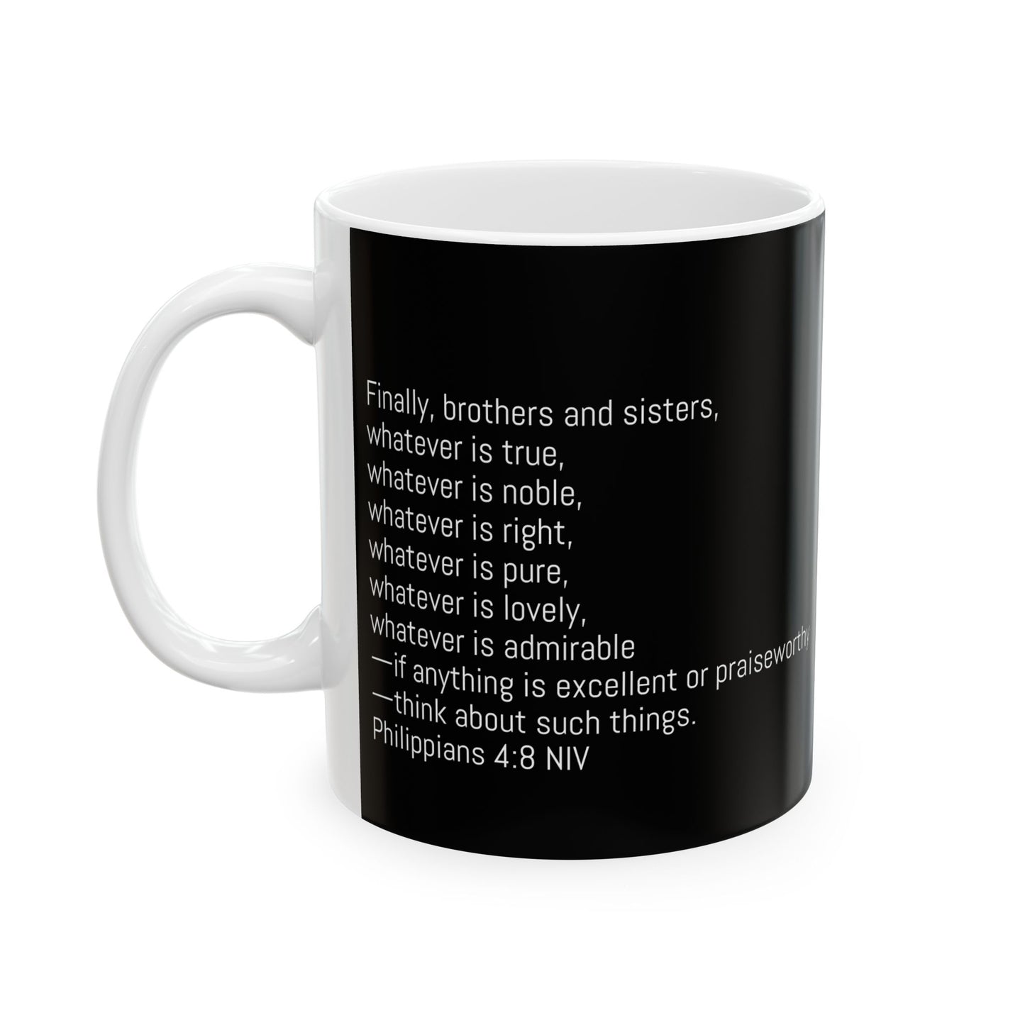Inspirational Christian Mug – Colorful Sunrise with Philippians 4:8 | Faith Coffee Cup