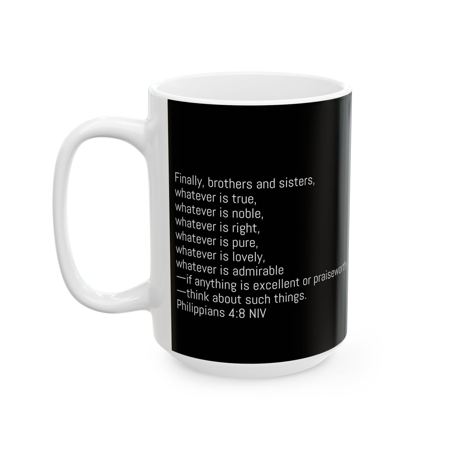 Inspirational Christian Mug – Colorful Sunrise with Philippians 4:8 | Faith Coffee Cup