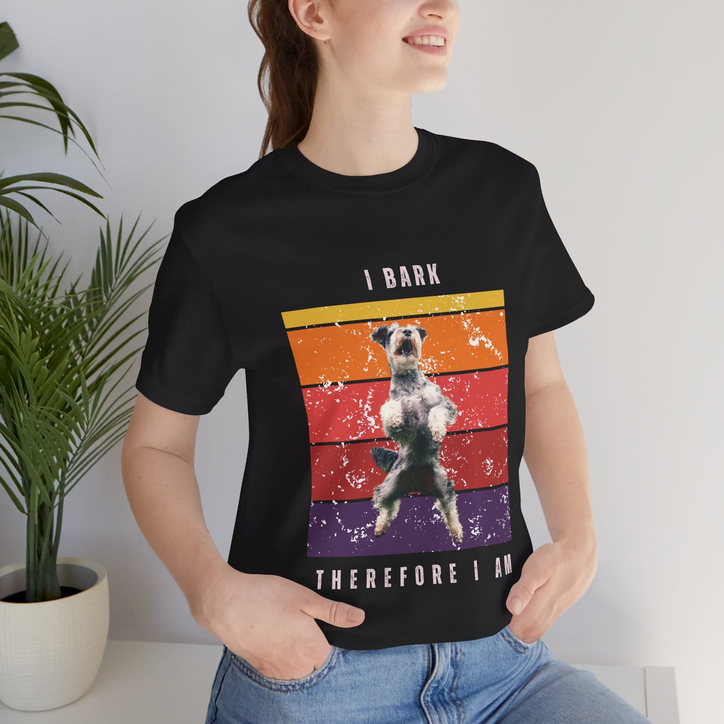 Retro Miniature Schnauzer T-Shirt – “I Bark Therefore I Am” Funny Vintage Dog Lover Tee