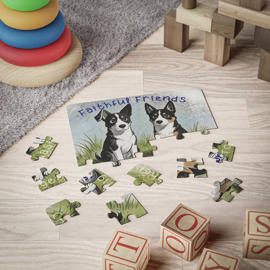 Christian Kids Puzzle – Faithful Friends Dog Artwork – Faith Based Family Puzzle – Inspirational Christian Gift for Children