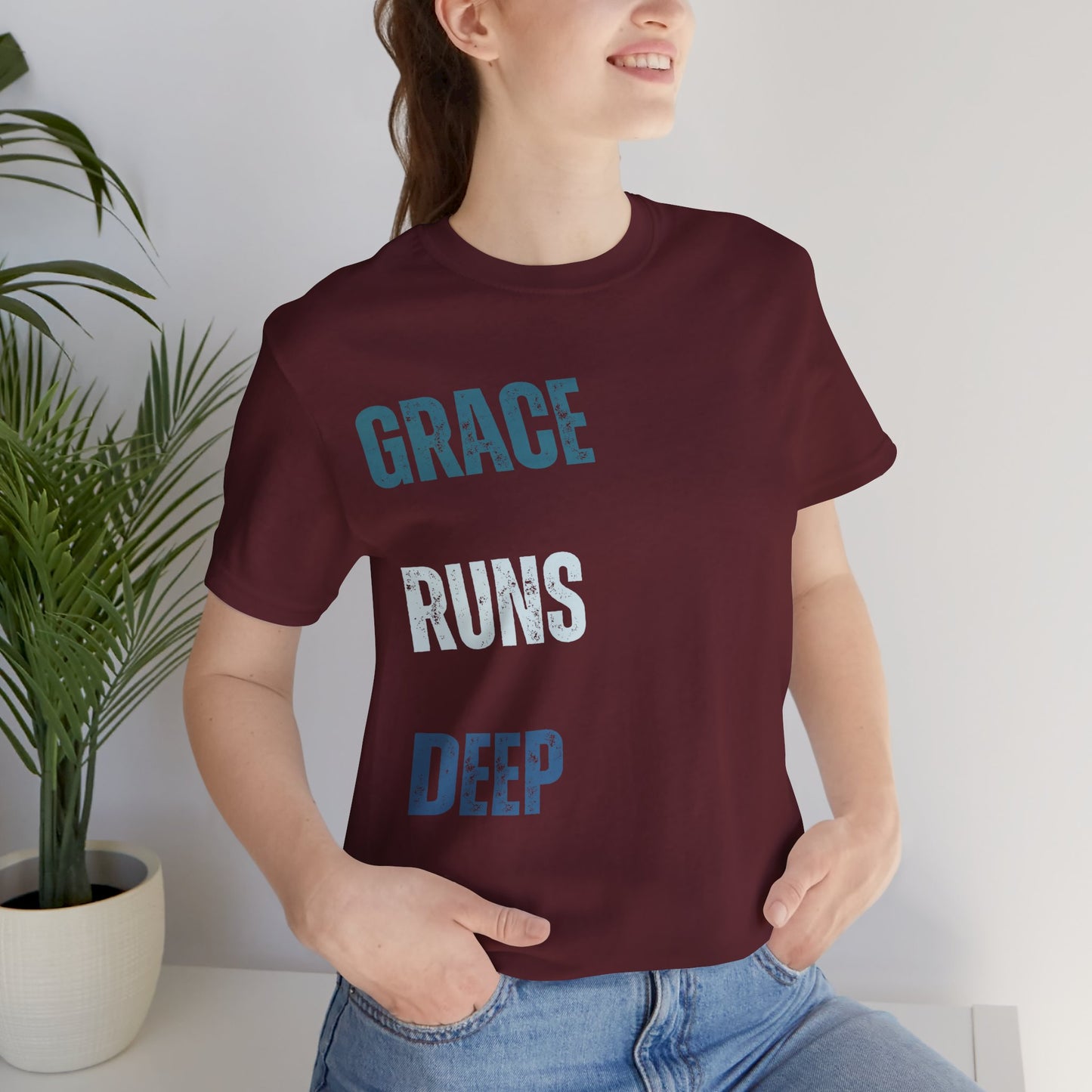 Grace Runs Deep T-Shirt | Vintage Christian Typography Tee | Ephesians 2:8 Inspired
