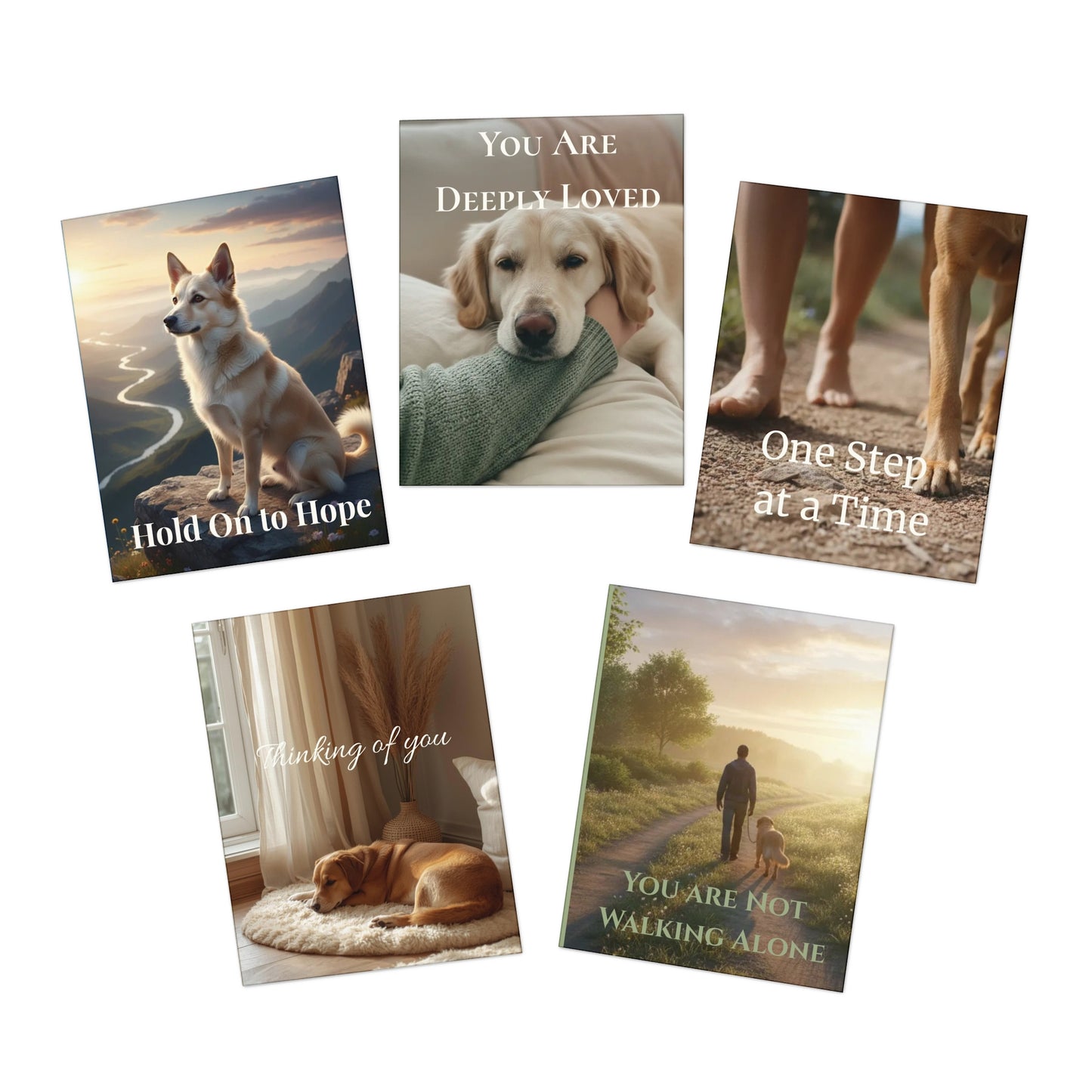 Encouragement Greeting Card Set (5-Pack) – Thinking of You Cards with Faith-Inspired Messages & Dog-Themed Designs