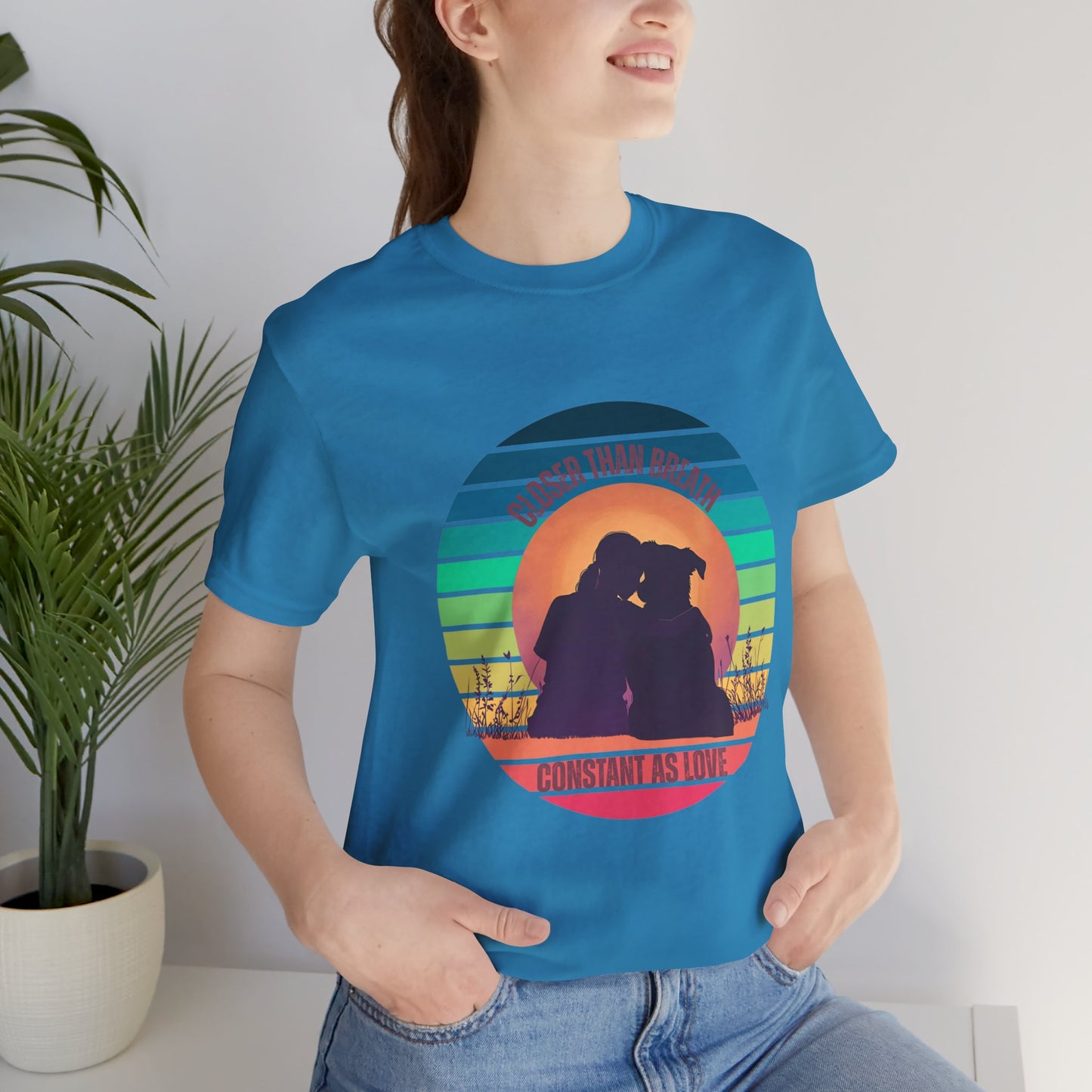 Closer Than a Friend T-Shirt | Christian Dog Lover Retro Sunset Tee | Proverbs 18:24 Inspired
