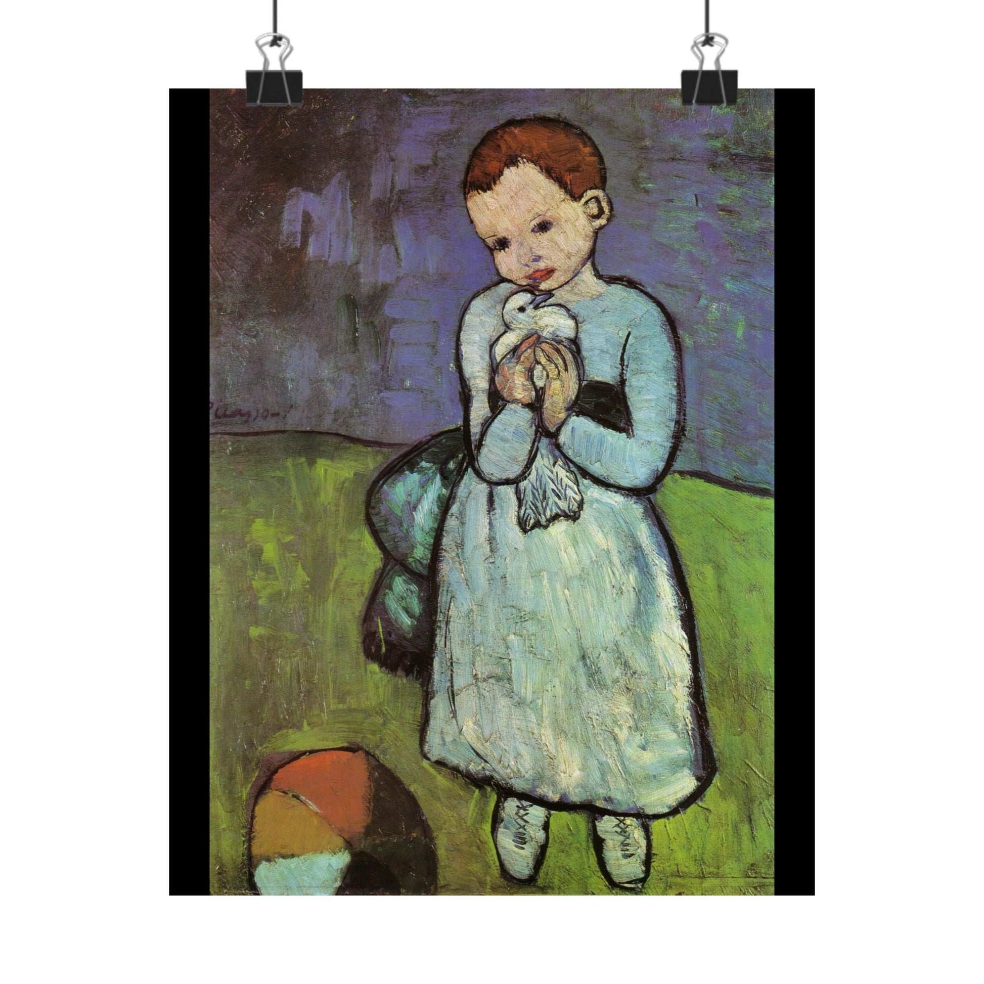 Pablo Picasso 1901 "Child with a Dove" Canvas Painting - A Rare Public Domain Masterpiece Applied to Museum Quality Poster Paper