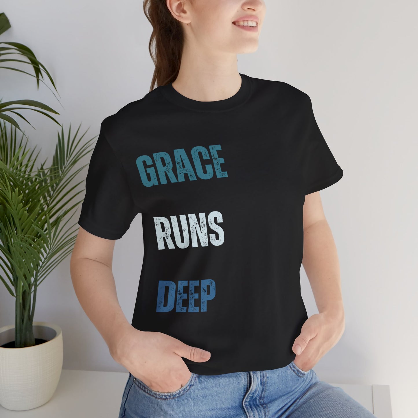 Grace Runs Deep T-Shirt | Vintage Christian Typography Tee | Ephesians 2:8 Inspired
