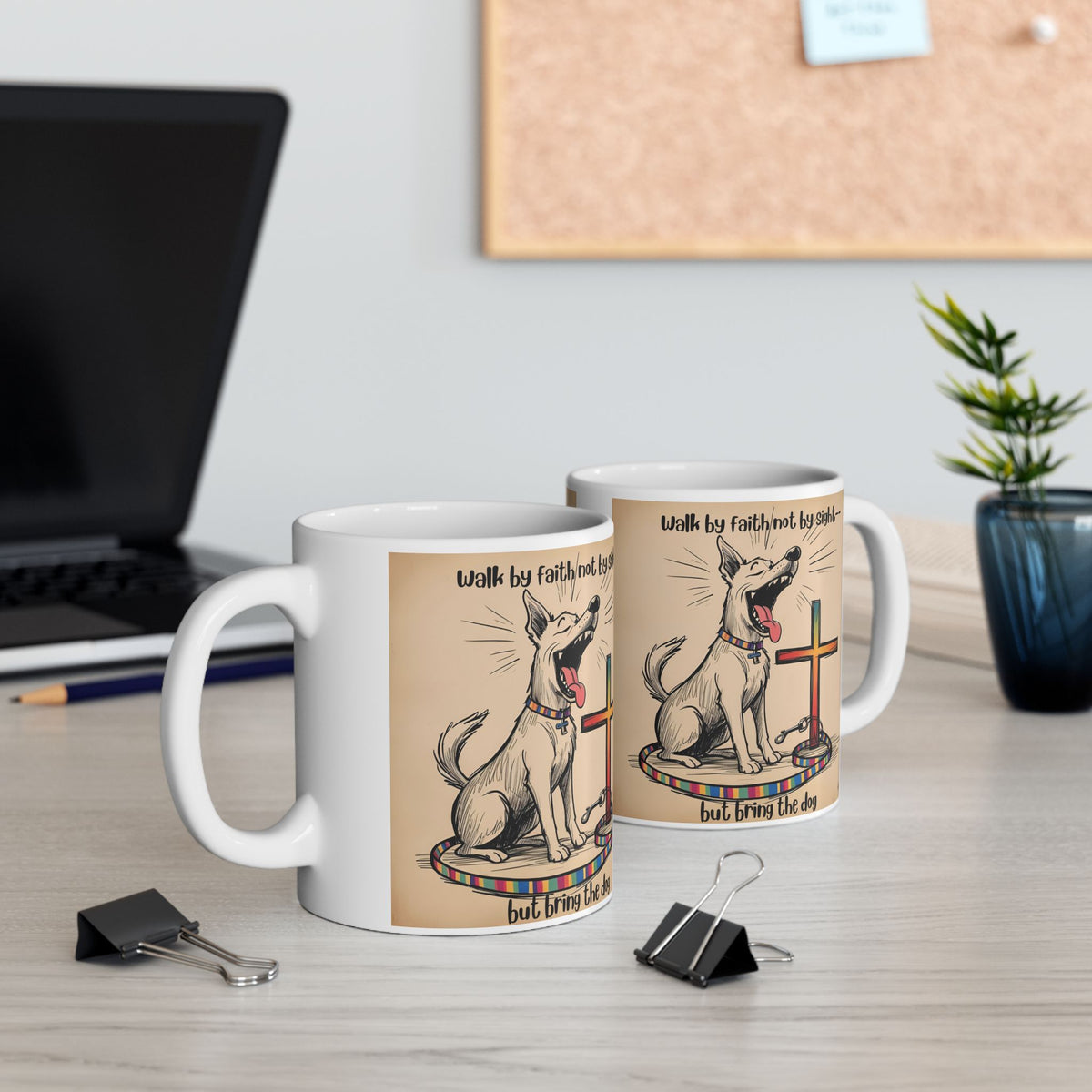"Walk by Faith, Not by Sight – But Bring the Dog" Funny Christian Dog Mug | Cute Barking Dog Design