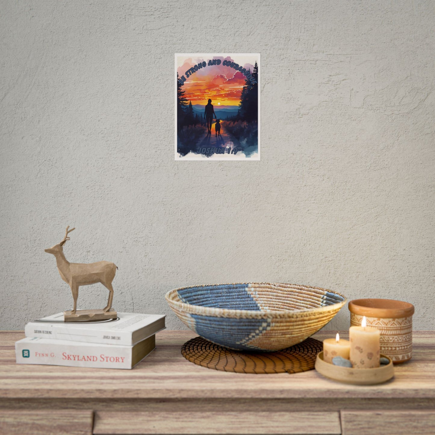 Bible Verse Wall Art Woman and Dog on Path Joshua 1:9 Be Strong and Courageous