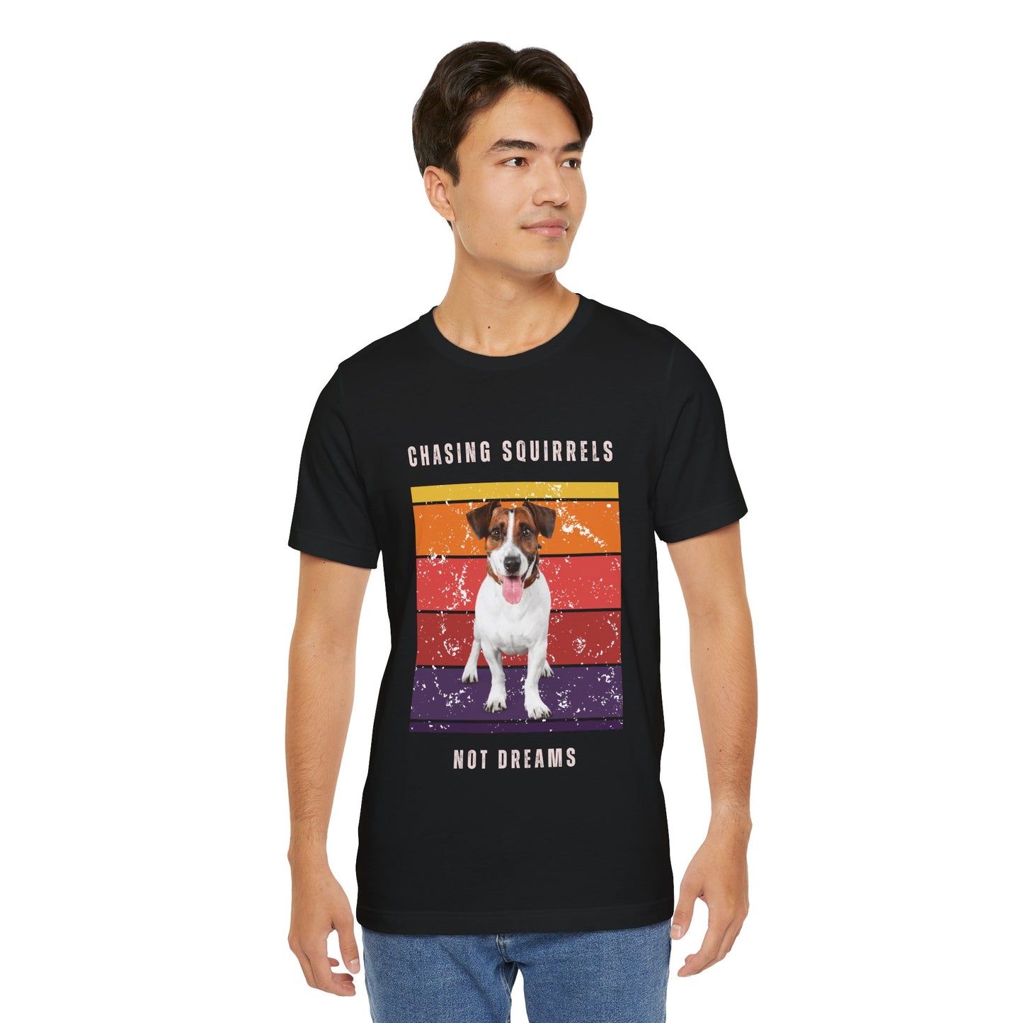Retro Jack Russell T-Shirt – “Chasing Squirrels, Not Dreams” Funny Vintage Dog Lover Tee