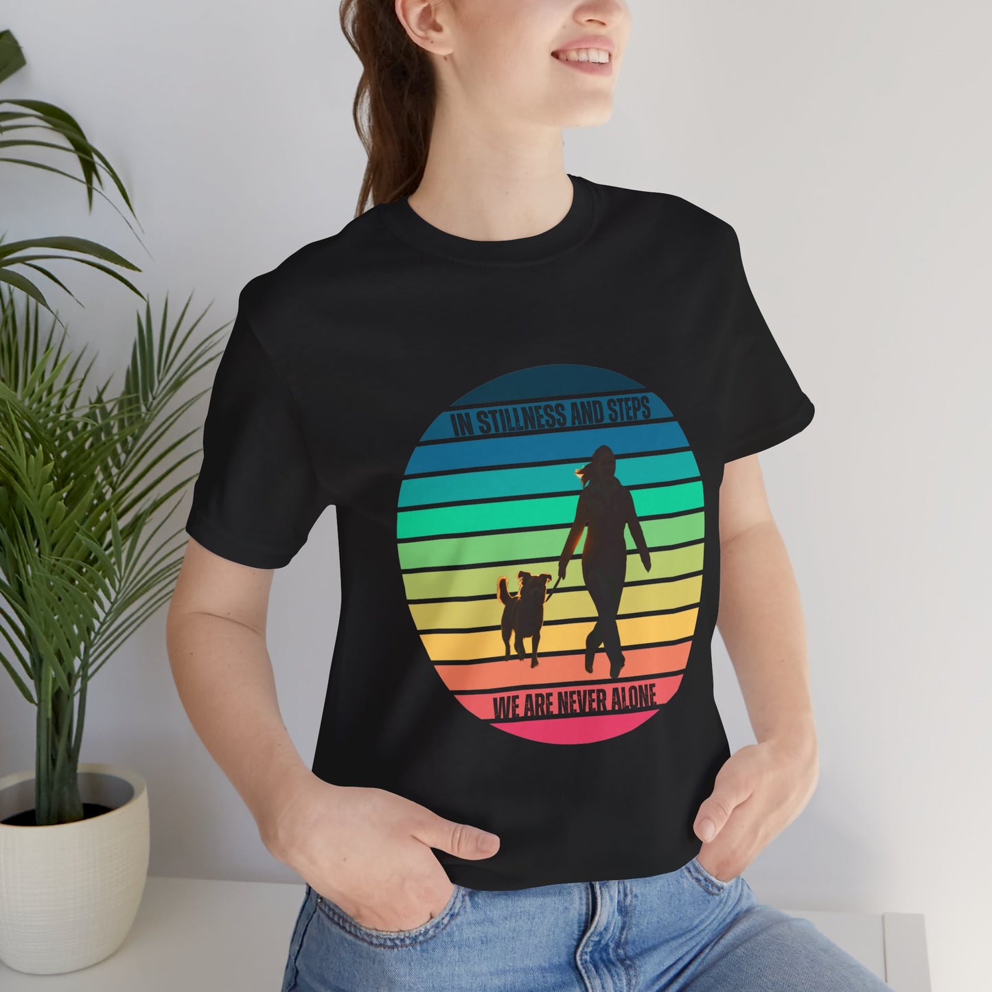Be Still and Walk: Christian Dog Lover T-Shirt | Psalm 23 Inspired Sunset Silhouette