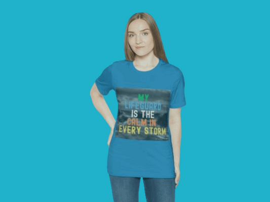 My Lifeguard Is The Calm In Every Storm Unisex Jersey T-Shirt Overlaying Waves in Background