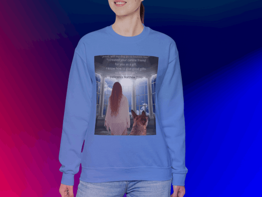 Heartfelt Sweatshirt: Person & Dog Looking to Heaven - Emotional Question to God | Dog Lovers Gift