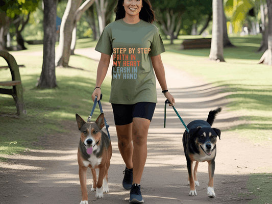 Step by Step, Faith in My Heart, Leash in My Hand – Inspirational Dog Lover Unisex T-Shirt