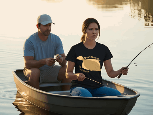 "Don’t Flounder, Have Faith" – Inspirational Fish Pun T-Shirt | Uplifting Christian Humor Tee