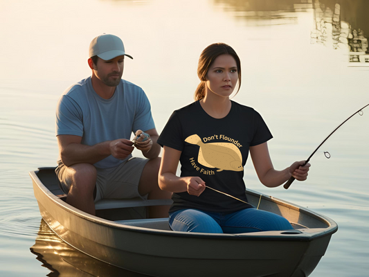 "Don’t Flounder, Have Faith" – Inspirational Fish Pun T-Shirt | Uplifting Christian Humor Tee