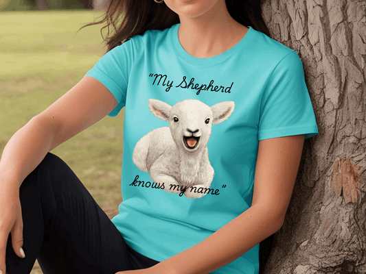 Cute Lamb Christian T-Shirt – "My Shepherd Knows My Name"