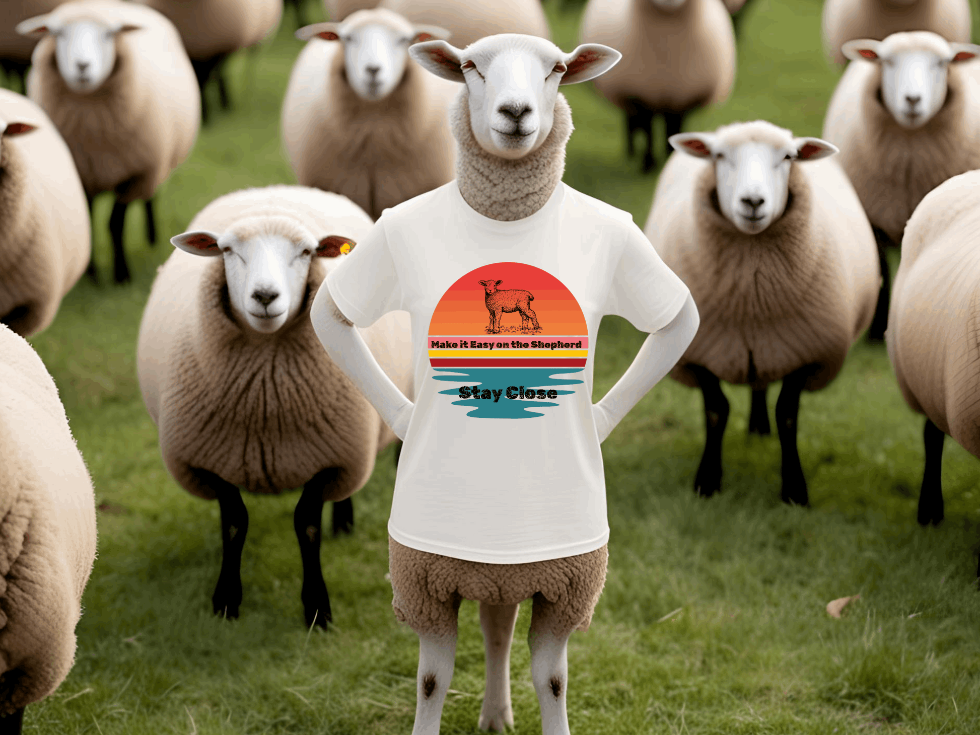 Retro Christian T-Shirt – Stay Close to the Shepherd