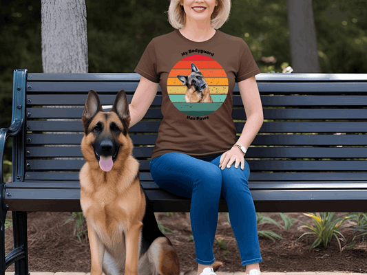 Retro German Shepherd T-Shirt – "My Bodyguard Has Paws" Dog Lover Tee