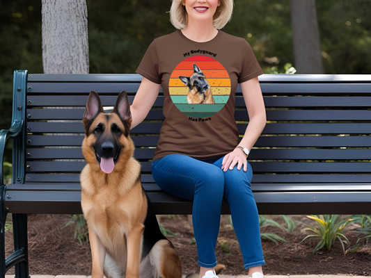 Retro German Shepherd T-Shirt – "My Bodyguard Has Paws" Dog Lover Tee